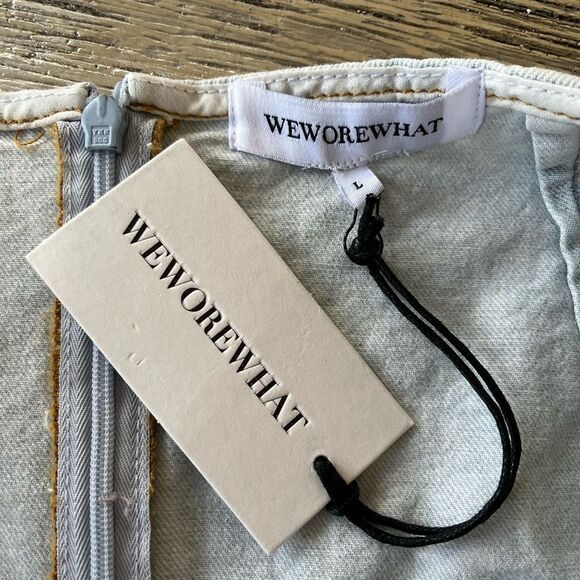 We Wore What Cut Out Light  Denim Mini Skirt sz L NWT - Picture 4 of 5